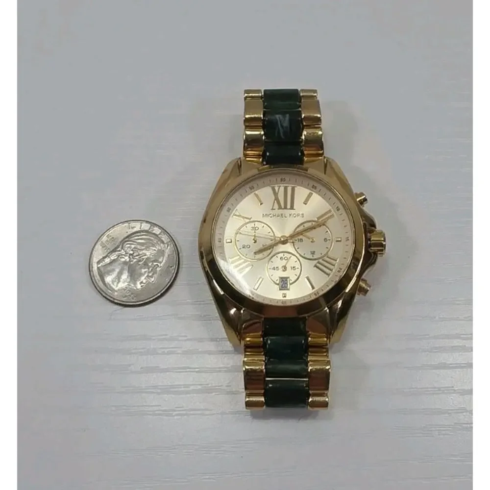 Michael Kors MK 6397 Gold Tone Bradshaw Chronograph Watch New Battery W264